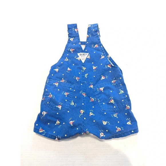 Osh Kosh B'gosh Vintage 18 Months Sailboat Shortalls Made in USA Vestbac - Picture 2 of 8